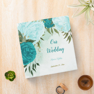 Classeur album photo feuille vert fleurs turquoise
