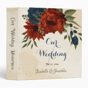 Classeur album photo floral orange et bleu marine