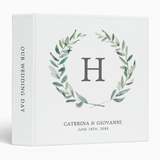 Classeur Album photo Mariage de Monogramme vert rustique (Devant/Côté)