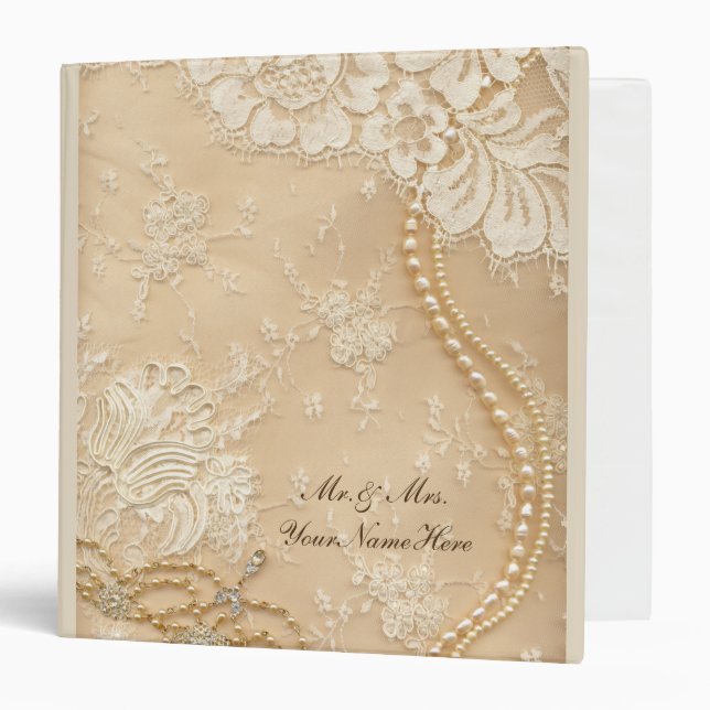 Classeur Album photo Mariage dentelle et perle (Devant/Intérieur)