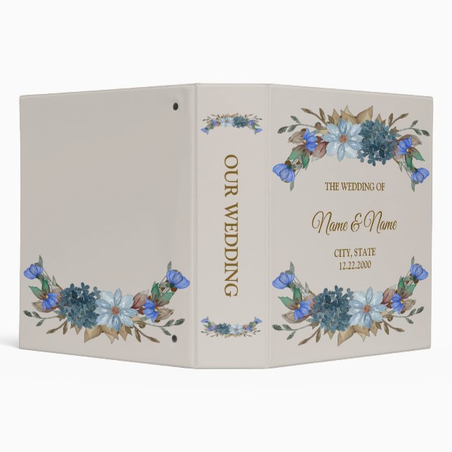 Classeur Album photo Mariage Fête Nom cadeau Blue Floral (Arrière-plan)