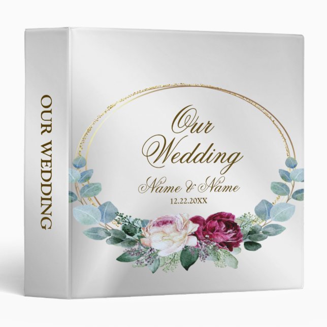 Classeur Album photo Mariage fête rose Rouge Floral verdure (Devant/Côté)