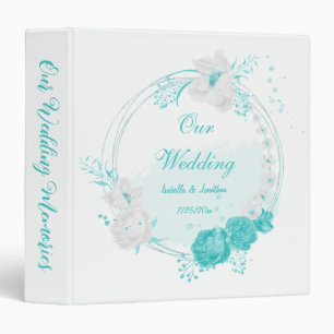 Classeur album photo mariage floral blanc turquoise