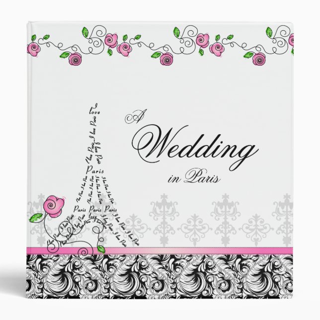 Classeur Album photo mariage Paris Tour Eiffel Roses roses  (Devant)