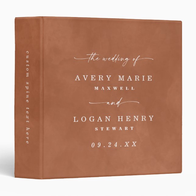 Classeur Album photo Mariage Terra Cotta modifiable en coul (Devant/Côté)