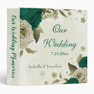 Classeur album photo mariage vert émeraude fleurs beige