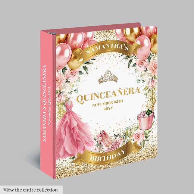 Classeur Album photo moderne Blush Gold Quinceañera (Modern Blush Gold Quinceañera Memory Photo Album)
