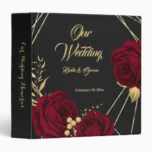 Classeur album photo noir feuille chic aux fleurs rouges or