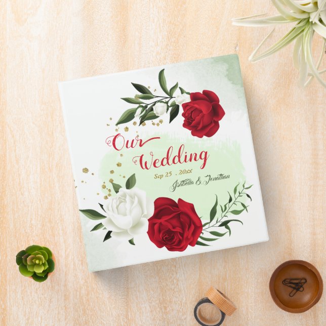 Classeur album photo or rouge & blanc floral vert (In Situ)