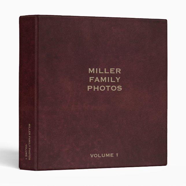 Classeur Album photo Oxblood Bourgogne en cuir personnalisé (Devant/Côté)