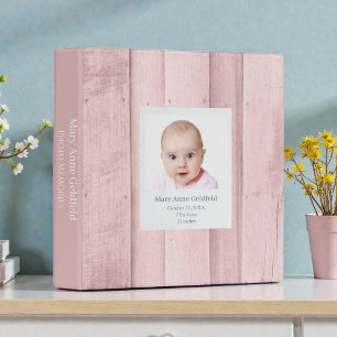 Classeur Album Photo Personnalisé Bébé Bois Rose Rustique
