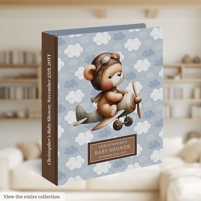 Classeur Album photo personnalisé de pilote avec un ours en (Personalized Teddy Bear Pilot Memory Album Binder)