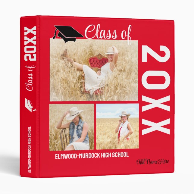 Classeur Album photo rouge pour lycée avec scrapbooking (Devant/Côté)