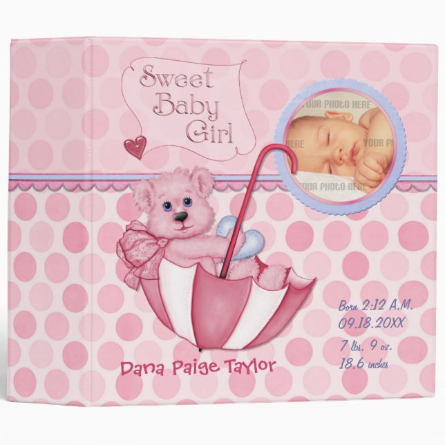 Classeur Album photo Umbrella Teddy Polka Dot pour bébé fil (Devant/Côté)