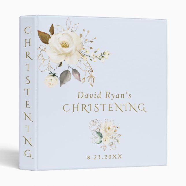Classeur Album photo Unique White Gold Floral Christening (Devant/Côté)