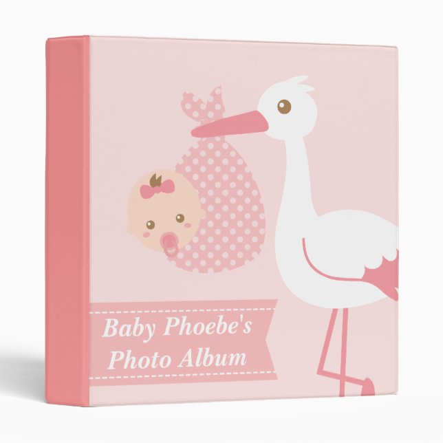 Classeur Album photos de bébé - la cigogne livre le bébé (Devant/Côté)