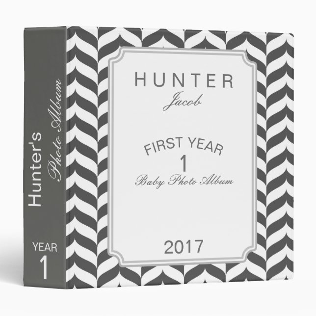 Classeur Album photos gris de bébé de motif moderne de (Devant/Côté)