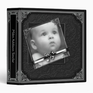 Classeur Album photos noir de bébé de damassé