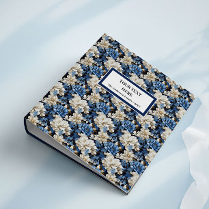 Classeur Album relié moderne bleu marine à fleurs et pages