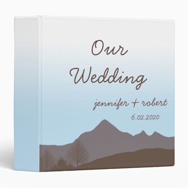 Classeur Album rustique de mariage d'aquarelle de montagne (Devant/Côté)