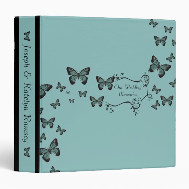 Classeur Album Souvenirs Mariages des papillons Emerald (Devant/Côté)