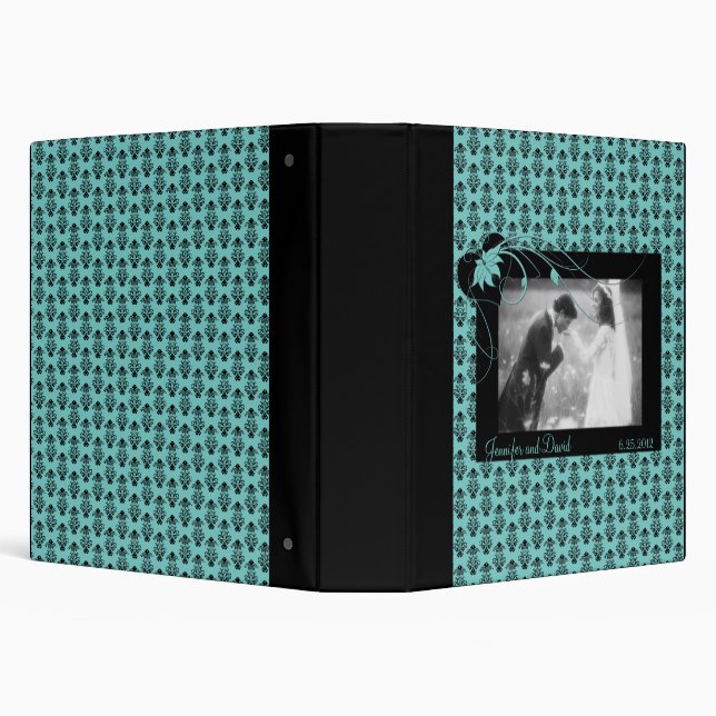 Classeur Album Turquoise et noir Mariage damassé (Arrière-plan)