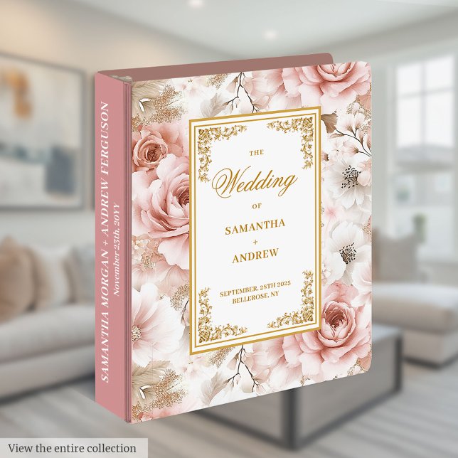 Classeur album unique boho blush or floral mariage (Unique boho blush gold floral wedding memory album 3 ring binder)