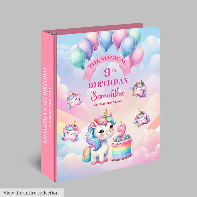 Classeur Album Unique Fille 9e Anniversaire Licorne Nuages (Unique Girl 9th Birthday Unicorn Clouds Album 3 ring binder)