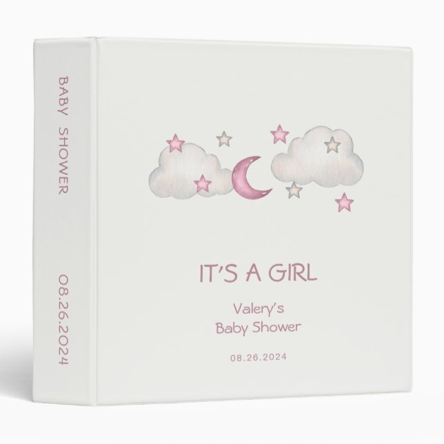 Classeur Albums de Baby shower pour filles roses Dusty (Devant/Côté)