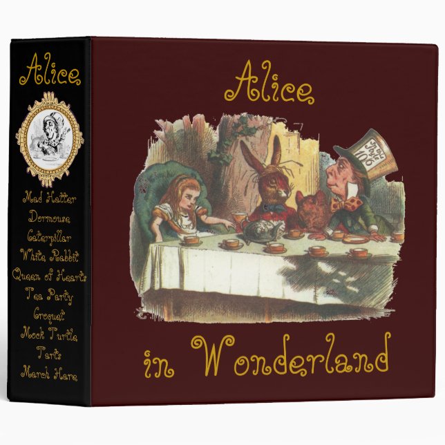 Classeur Alice dans des mots du pays des merveilles sur la (Devant/Côté)