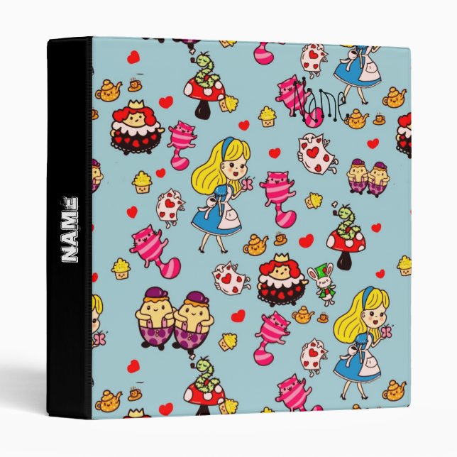 Classeur Alice Wonderland Mad Hatter Cat Doodle (Devant/Côté)