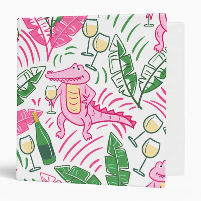 Classeur Alligator Vin rose vert Preppy (Devant/Intérieur)