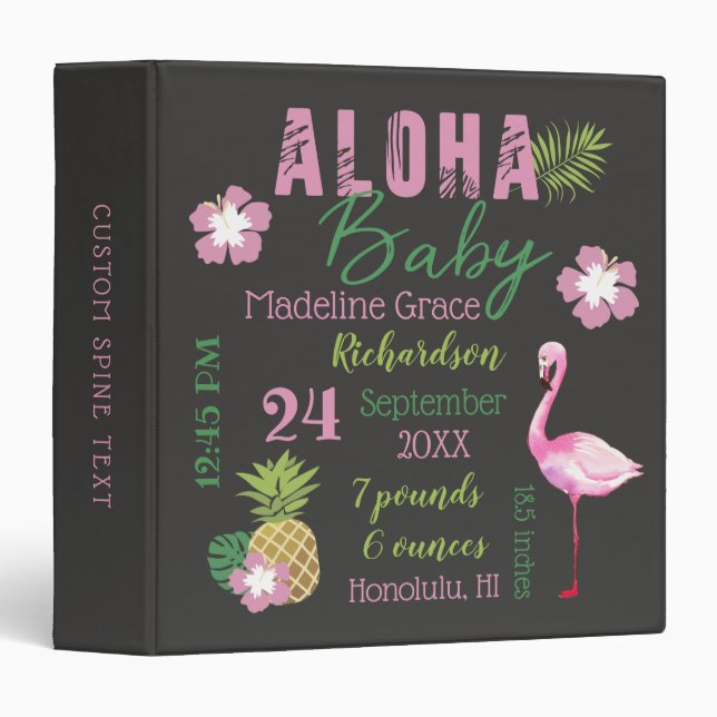 Classeur Aloha Baby rose & vert Tropical Baby Birth Statist (Devant/Côté)