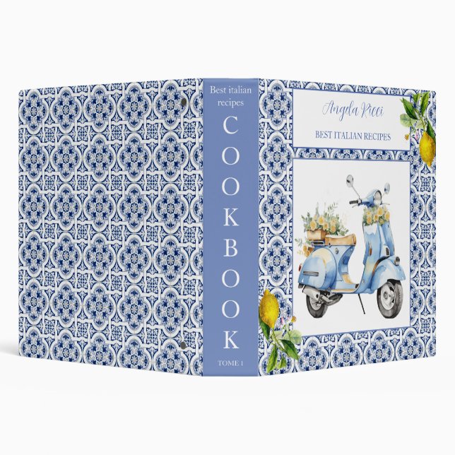 Classeur Amalfi Coast Italian Blue Tiles Scooter Cookbook (Arrière-plan)
