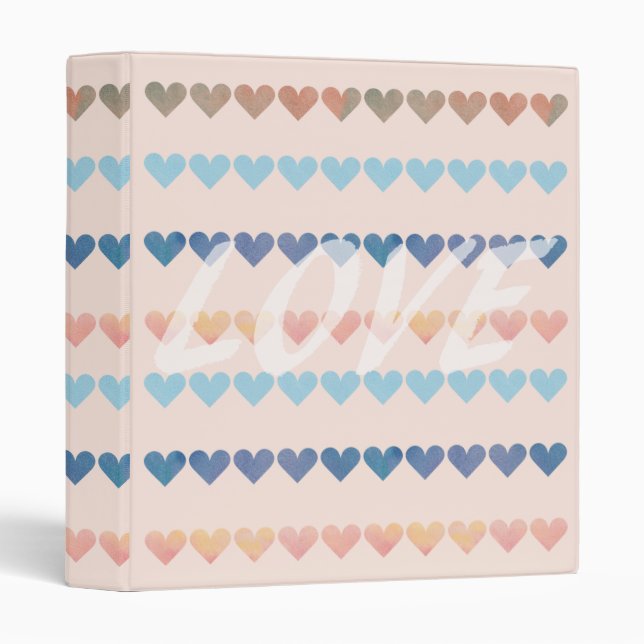 Classeur Amour Aquarelle Coeurs Fille mignonne Nom initial (Devant/Côté)