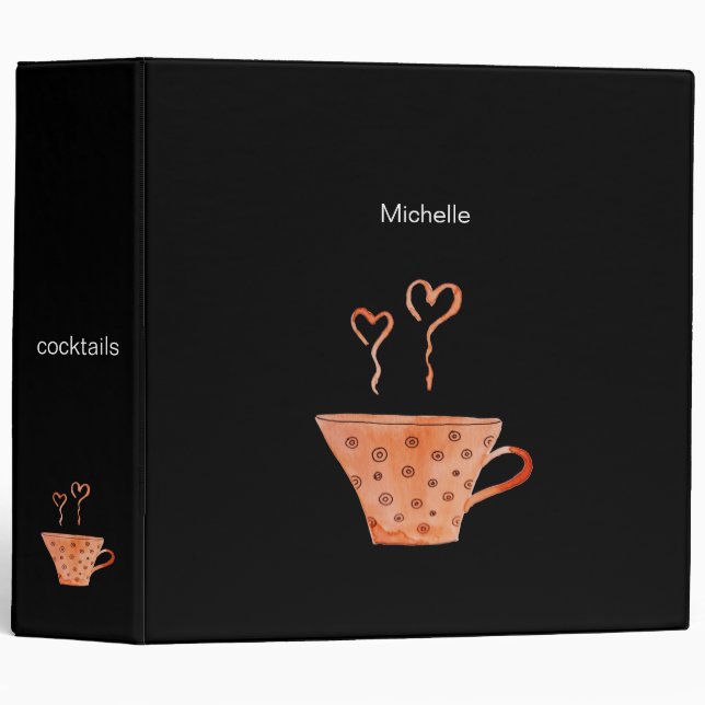 Classeur Amour café Mug aquarelle orange sur noir (Devant/Côté)