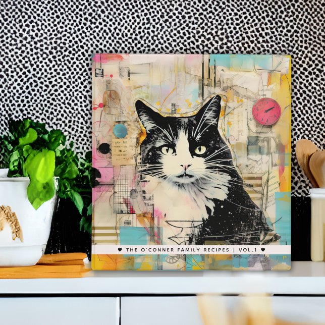 Classeur Amoureux des chats & Chat Maman Peinture style Scr (Vintage Black Cat Scrapbook Painting Family Recipe 3 Ring Binder)