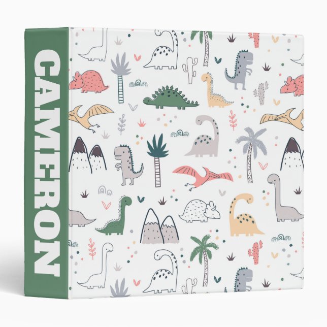 Classeur Amusant Pastel Dinosaur Motif de scène (Devant/Côté)