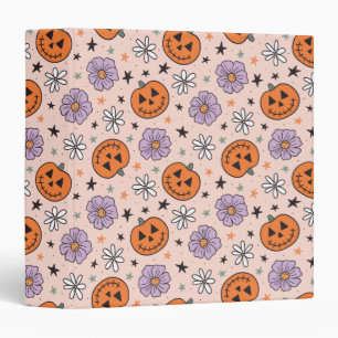 Classeur Amusants Citrouilles d'Halloween et Fleurs Motif