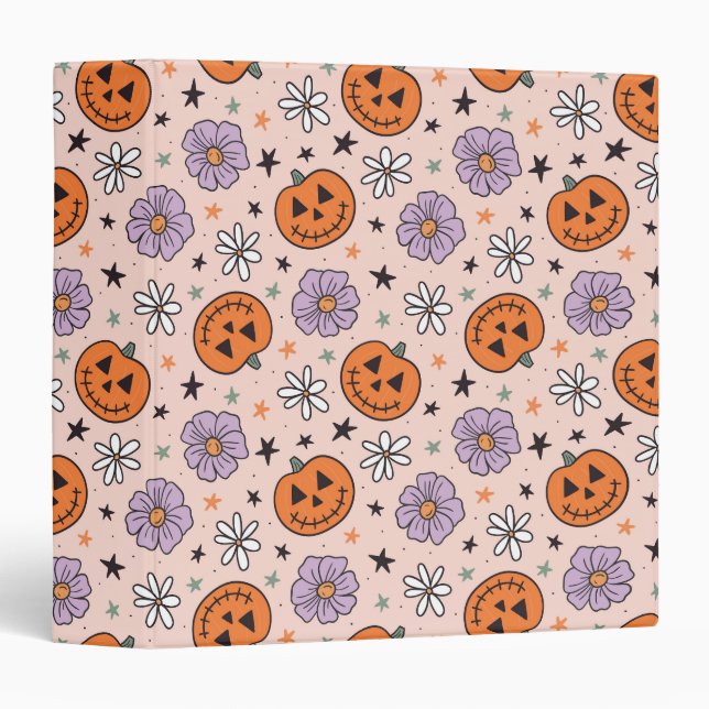 Classeur Amusants Citrouilles d'Halloween et Fleurs Motif (Devant/Côté)