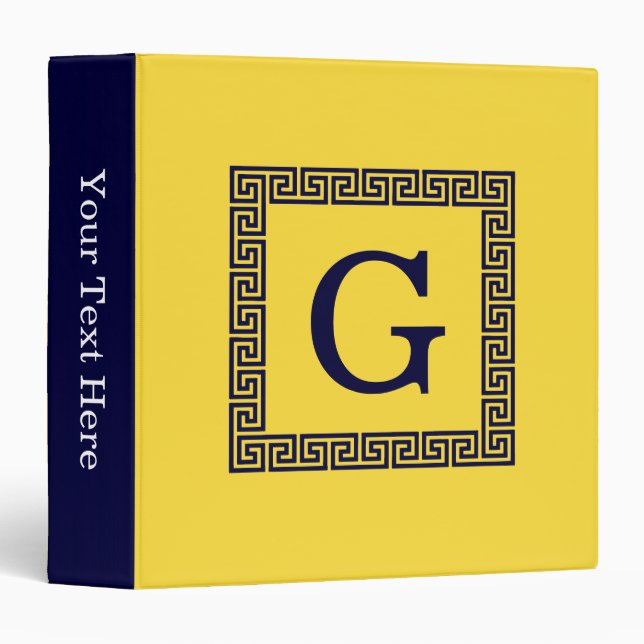 Classeur Ananas, Clé grecque bleue marine #1 Monogramme enc (Devant/Côté)