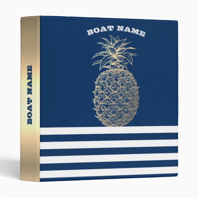 Classeur Ananas d'or Marine marine Bleu rayé (Devant/Côté)
