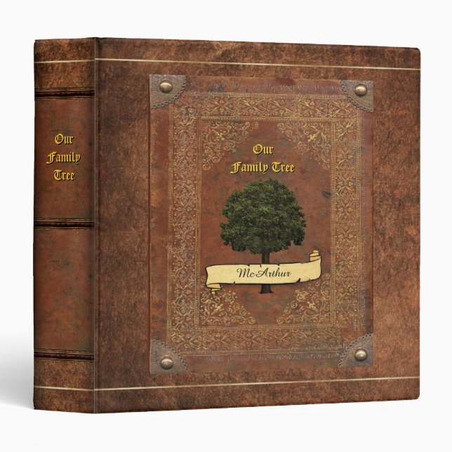Classeur Ancien look Cuir Famille Arbre Généalogie (Devant/Côté)
