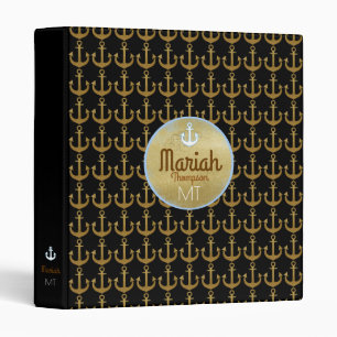 Classeur ancrages marins dorés avec monogramme, noir