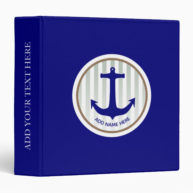 Classeur Ancre bleue marine personnalisée (Devant/Côté)