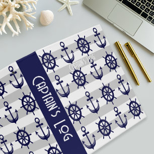 Classeur Ancre Bleue Marine Personnalisée Roue de Bateau Na
