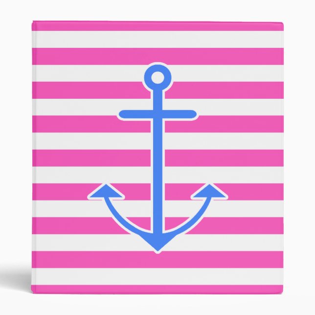 Classeur Ancre bleue nautique rose (Devant)
