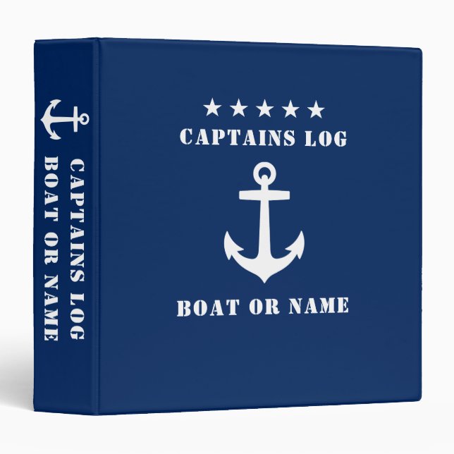 Classeur Ancre nautique classique 5 étoiles Capitaines Log  (Devant/Côté)