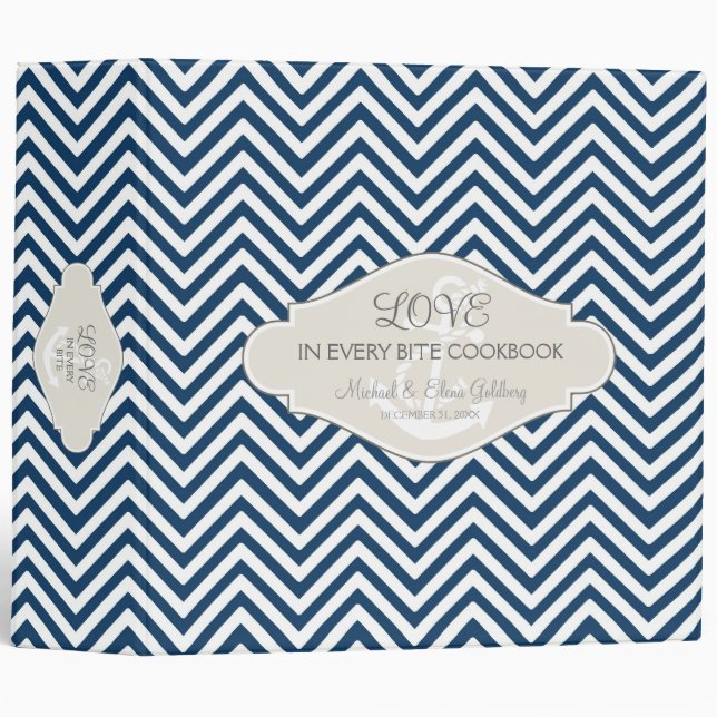 Classeur Ancre nautique moderne Preppy Chevron Stripe (Devant/Côté)