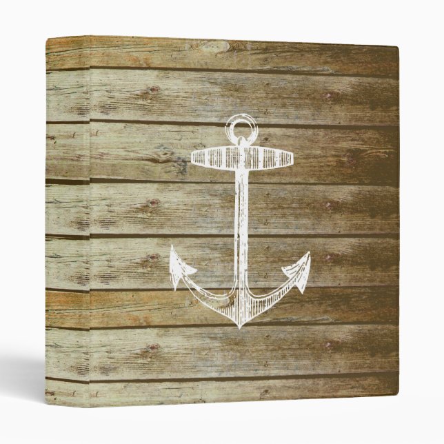 Classeur Ancre nautique sur le graphique en bois (Devant/Côté)